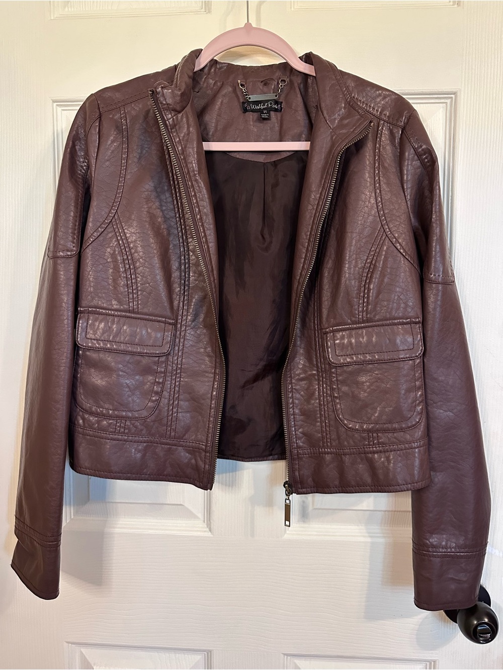 Brown Faux Leather Jacket | Medium